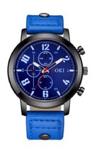 Soki - casual heren horloge - kleur blauw 45 mm - I-deLuxe verpakking