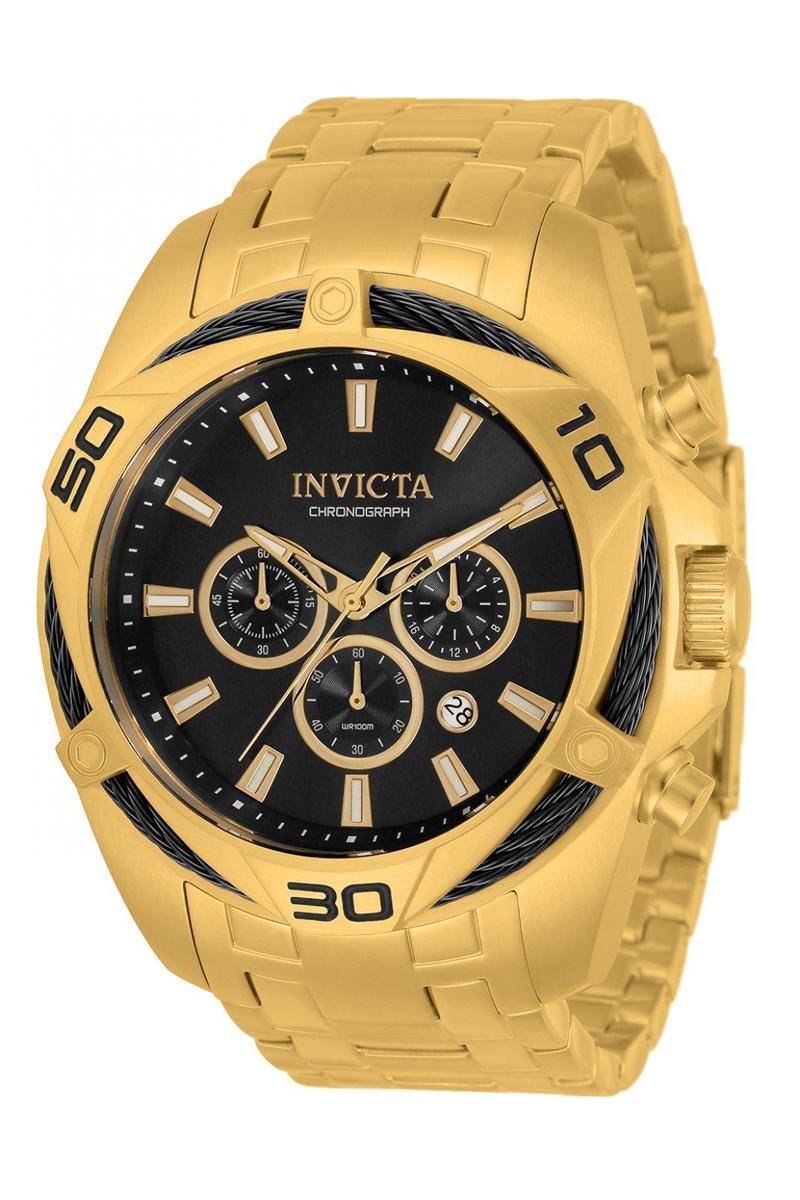 Invicta Bolt 34119 Heren Horloge - Waterdicht - Analoog - Quartz Uurwerk - Roestvrij Staal met zwarte Wijzerplaat -50mm