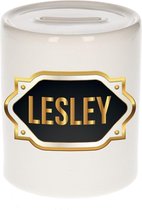 Lesley naam cadeau spaarpot met gouden embleem - kado verjaardag/ vaderdag/ pensioen/ geslaagd/ bedankt