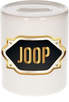 Joop naam cadeau spaarpot met gouden embleem - kado verjaardag/ vaderdag/ pensioen/ geslaagd/ bedankt