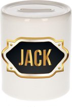 Jack naam cadeau spaarpot met gouden embleem - kado verjaardag/ vaderdag/ pensioen/ geslaagd/ bedankt