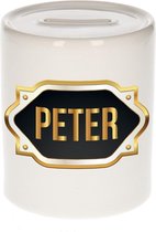 Peter naam cadeau spaarpot met gouden embleem - kado verjaardag/ vaderdag/ pensioen/ geslaagd/ bedankt