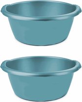 2x stuks turquoise blauwe afwasbak/afwasteil rond 15 liter 42 cm - Afwassen - Schoonmaken
