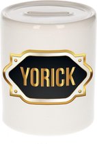 Yorick naam cadeau spaarpot met gouden embleem - kado verjaardag/ vaderdag/ pensioen/ geslaagd/ bedankt