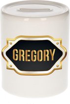 Gregory naam cadeau spaarpot met gouden embleem - kado verjaardag/ vaderdag/ pensioen/ geslaagd/ bedankt