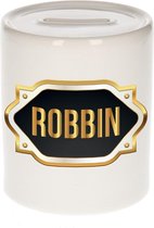 Robbin naam cadeau spaarpot met gouden embleem - kado verjaardag/ vaderdag/ pensioen/ geslaagd/ bedankt