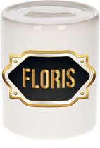 Floris naam cadeau spaarpot met gouden embleem - kado verjaardag/ vaderdag/ pensioen/ geslaagd/ bedankt