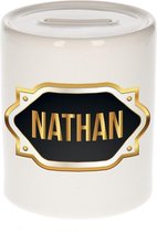 Nathan naam cadeau spaarpot met gouden embleem - kado verjaardag/ vaderdag/ pensioen/ geslaagd/ bedankt