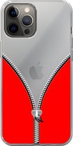 Apple iPhone 12 Pro Max - Smart cover - Transparant - Rode - Rits