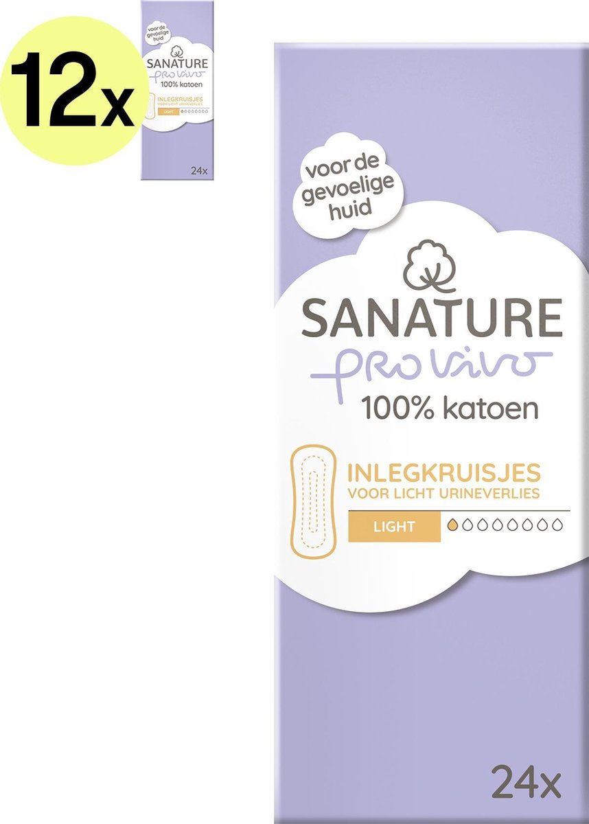 Goedkoopste Sanature Pro Vivo 100 katoenen - Inlegkruisjes met geurneutralisatie Light - 12 x 24 stuks - Natuurlijk & voor de gevoelige huid