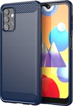 Samsung Galaxy A32 (5G) hoesje, Gel case geborsteld metaal en carbonlook, Navy blauw | GSM Hoesje / Telefoonhoesje Geschikt Voor: Samsung Galaxy A32 (5G)