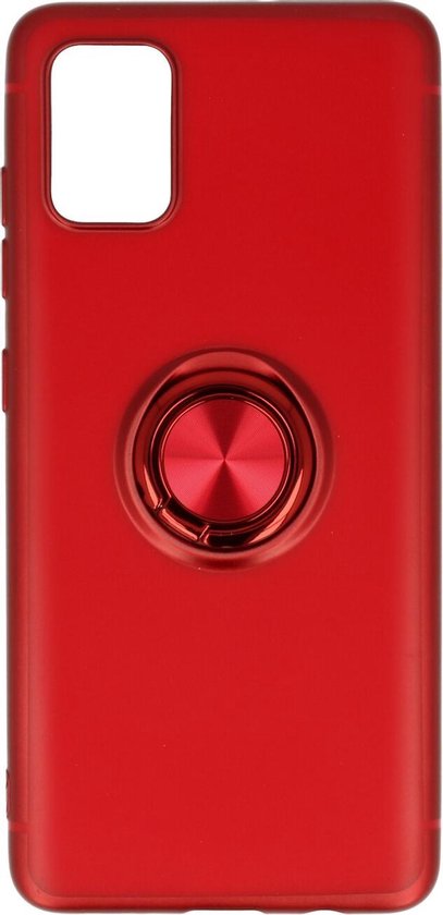 Coque Samsung Galaxy A51 Rouge - Coque Arrière en Siliconen avec Ring Béquille - Compatible avec les Système de fixation pour GPS