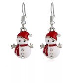 Kerst oorbellen - sneeuwpop - rood met wit