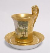 Porseleinen kopje - Kopje met schotel - Klassiek Goud - 11,5 cm hoog