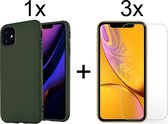 iPhone 12 hoesje groen case siliconen hoesjes cover hoes - 3x iPhone 12 Screenprotector