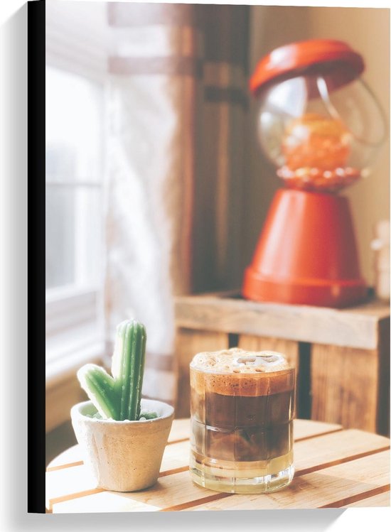 Canvas - Drankje + Cactus op Tafel - 40x60cm Foto op Canvas Schilderij (Wanddecoratie op Canvas) Canvas - Drankje + Cactus op Tafel - 40x60cm Foto op Canvas Schilderij (Wanddecoratie op Canvas)