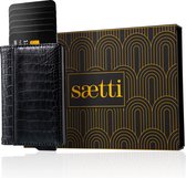 Saetti Portefeuille Premium Luxury Magneet Pasjeshouder Kaarthouder - Midnight Zwart - Echt Leer