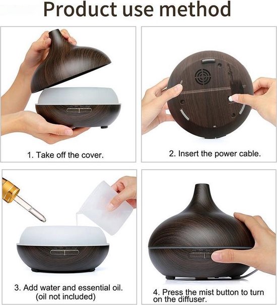 Aroma Diffuser 500ML met afstandsbediening donker hout bol