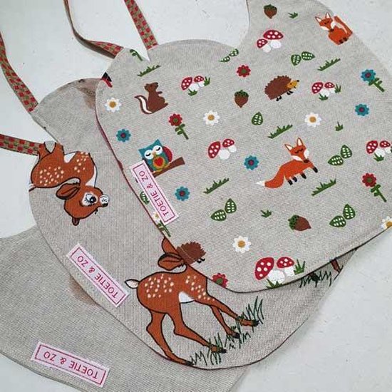 Toetie & Zo Handgemaakte Slabber Bosdieren - Beige - Rood - Slabbetje - Slab - Spuugdoek - Baby - Omkeerbaar - Kraamkado — afbeelding 3