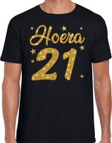 Hoera 21 jaar verjaardag cadeau t-shirt - goud glitter op zwart - heren - cadeau shirt XL