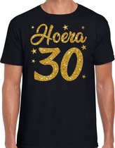 Hoera 30 jaar verjaardag / jubileum cadeau t-shirt - zilver glitter op zwart - heren - cadeau shirt 2XL