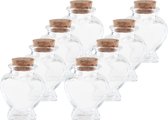 8x Mini glazen hartjes flesjes/potjes 4 x 4 x 6 met kurk dop - Hobby/diy - Bedankjes/weggevertjes - Bewaarpotjes/voorraadpotjes