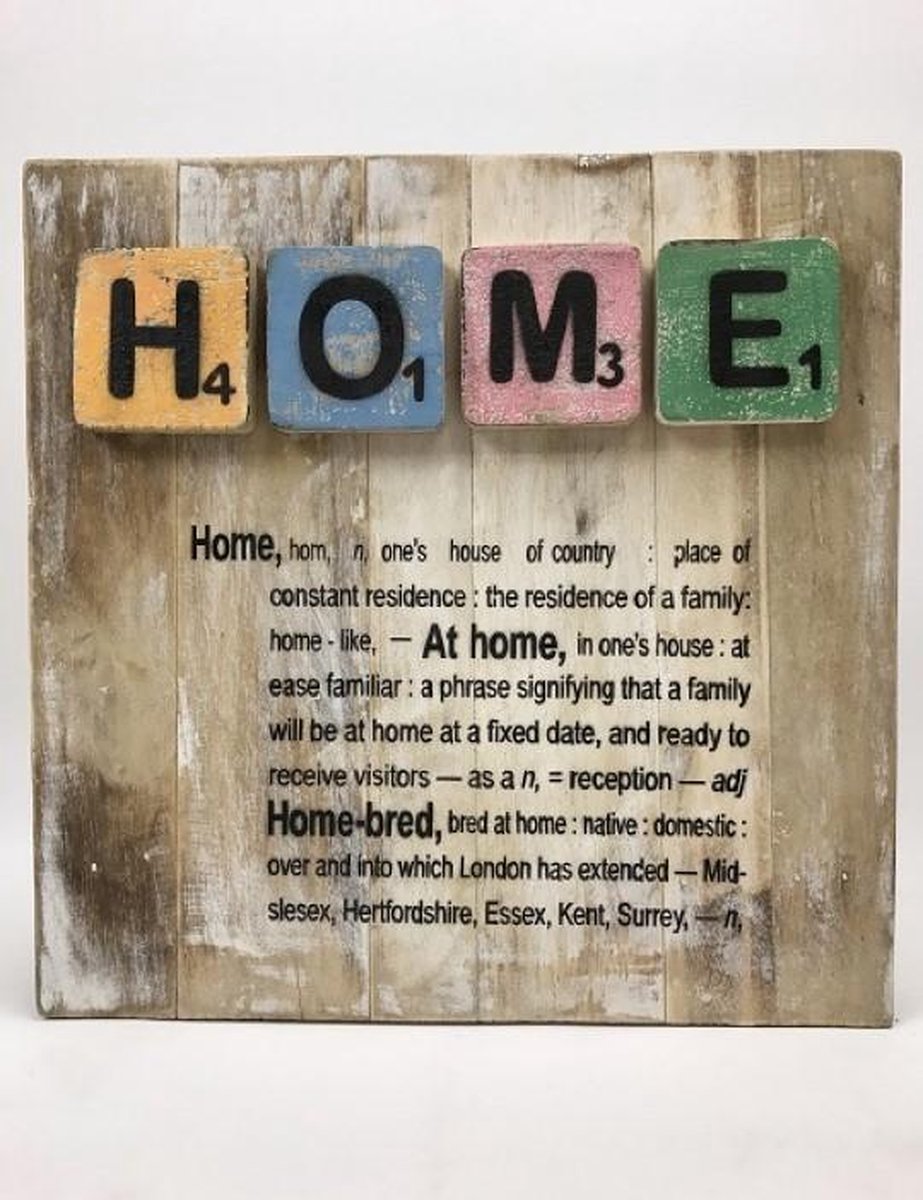 Tekstbord HOME 30x30 cm handgemaakt van hout