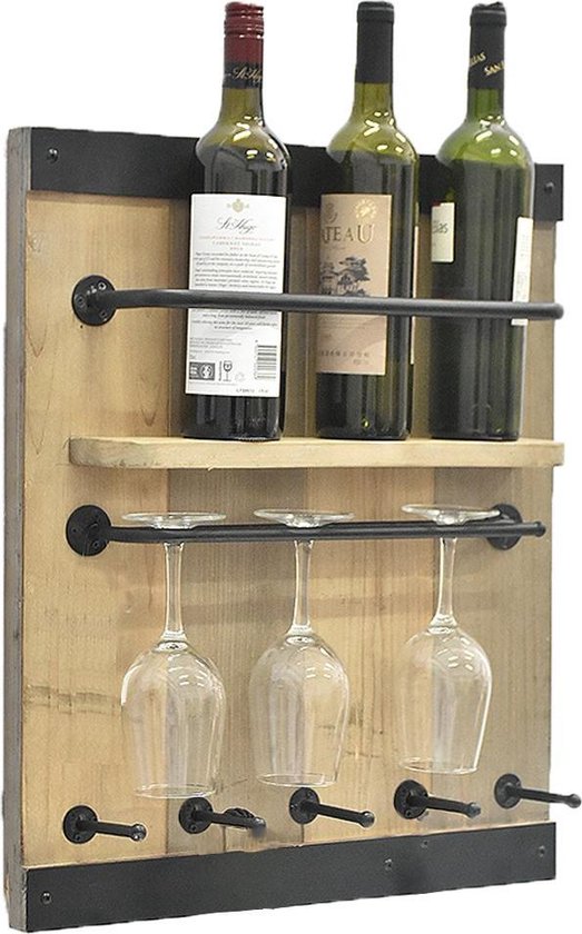 Selectiekader Vergelden Op grote schaal WDMT™ Industrieel wijnrek | 57 x 48 x 5 cm | Flessen en glazen houder |...  | bol.com