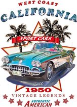 Auto Sport Car 1950 West Coast California Strijk Applicatie 19.8 cm / 27 cm / Blauw