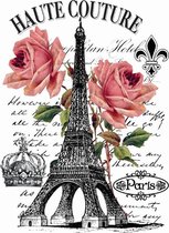 Eiffeltoren Haute Couture Vintage Strijk Applicatie 19.5 cm / 26.7 cm / Zwart Roze