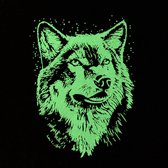 Wolf Glow In The Dark Strijk Applicatie Large 19 cm / 27 cm / Wit Neon Groen