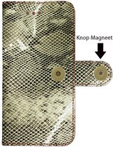 Echt leer drie pasjes Apple iPhone 12 Mini Beige Relief slangenprint