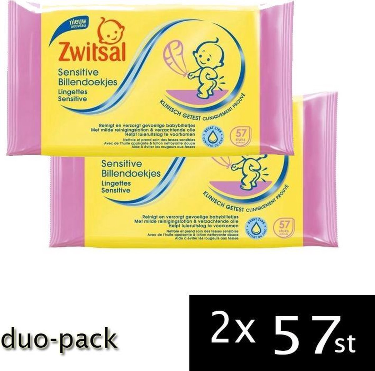 Duo Pack: 2x Zwitsal Billendoekjes Gevoelig Huid - 57 Doekjes (8710447314319)