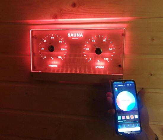 Saunia - Led - Thermo- & Hygrometer - 12V - Wisselende kleuren - saunia