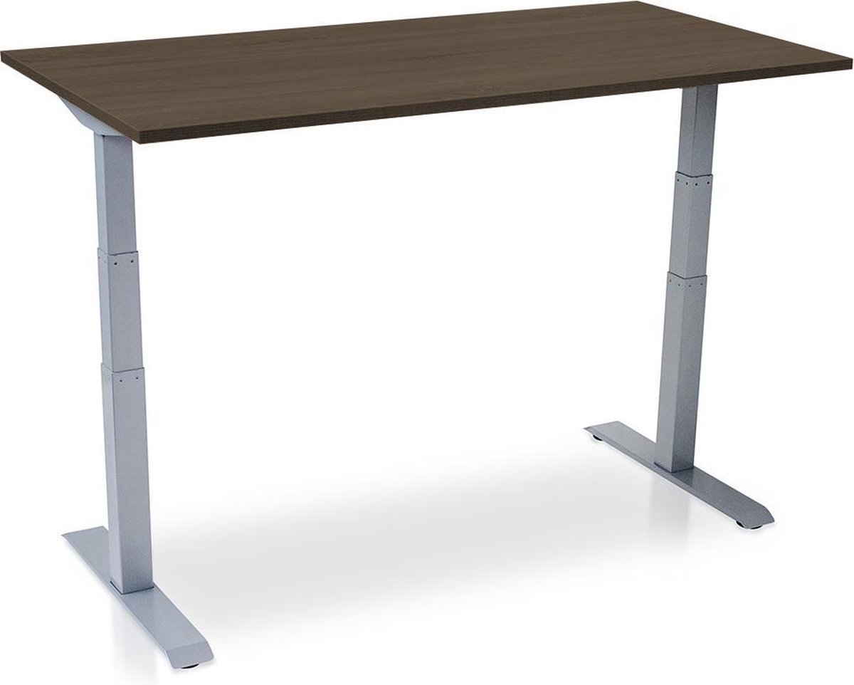 Lineaflex MRC Zit-sta bureau elektrisch verstelbaar - MRC PRO NEN-EN 527 | 120 x 80 cm | frame aluminium - blad bruin eiken | Memory functie met USB | 150kg draagvermogen Aluminium frame