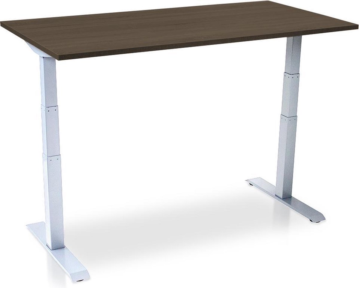 Zit-sta bureau elektrisch verstelbaar - MRC PRO NEN-EN 527 | 160 x 80 cm | frame wit - blad bruin eiken | Memory functie met USB | 150kg draagvermogen