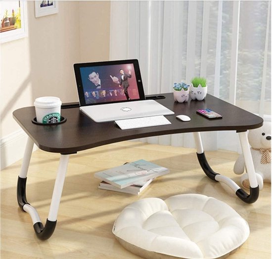 Laptopbedtafel, ontbijt serveerdagblad, notebookstandaard, leestafel, stabiel draagbaar, bed dienblad met bekergleuf, multifunctionele tafel (60 x 40 cm)