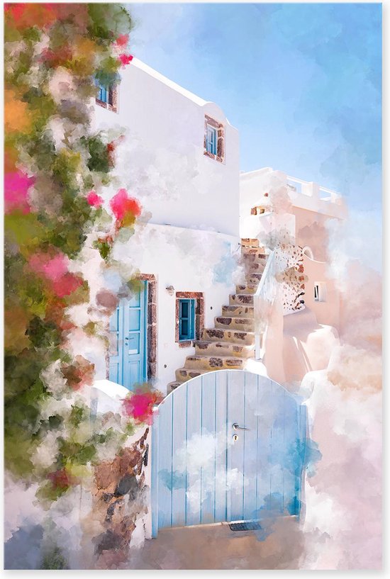 Graphic Message Canvas Schilderij Droom Griekenland - Abstract - Grieks Huis