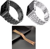 Geschikt voor Apple Watch bandje 42 / 44 / 45 mm - Series 1 2 3 4 5 6 7 SE - 3 pack - Smartwatch iWatch horloge band - 42mm 44mm 45mm - Fungus - RVS metaal - Zilver zwart rosegoud - Fijn