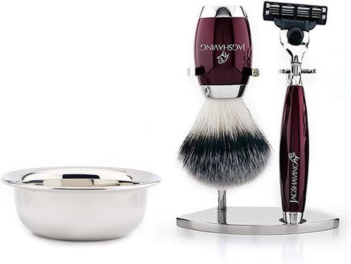 Scheerset voor heren met synthetische scheerkwast, scheermes met drie randen, roestvrijstalen kom en standaard Perfecte cadeauset voor mannen