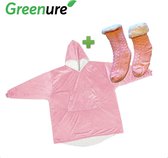 Greenure Hoodie Deken met  Sokken Combi Deal Roze - hoodie blanket - oversized trui - one size fits all - unisex - fleece deken - winter - wollen sokken - deken met mouw - cadeau - knuffeltru