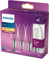 Philips energiezuinige LED Kaars Transparant - 25 W - E14 - warmwit licht - 3 stuks - Bespaar op energiekosten