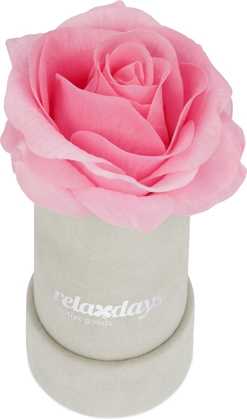 Relaxdays flowerbox - rozenbox - grijs - decoratie - kunstbloem - 1 roos in box - roze