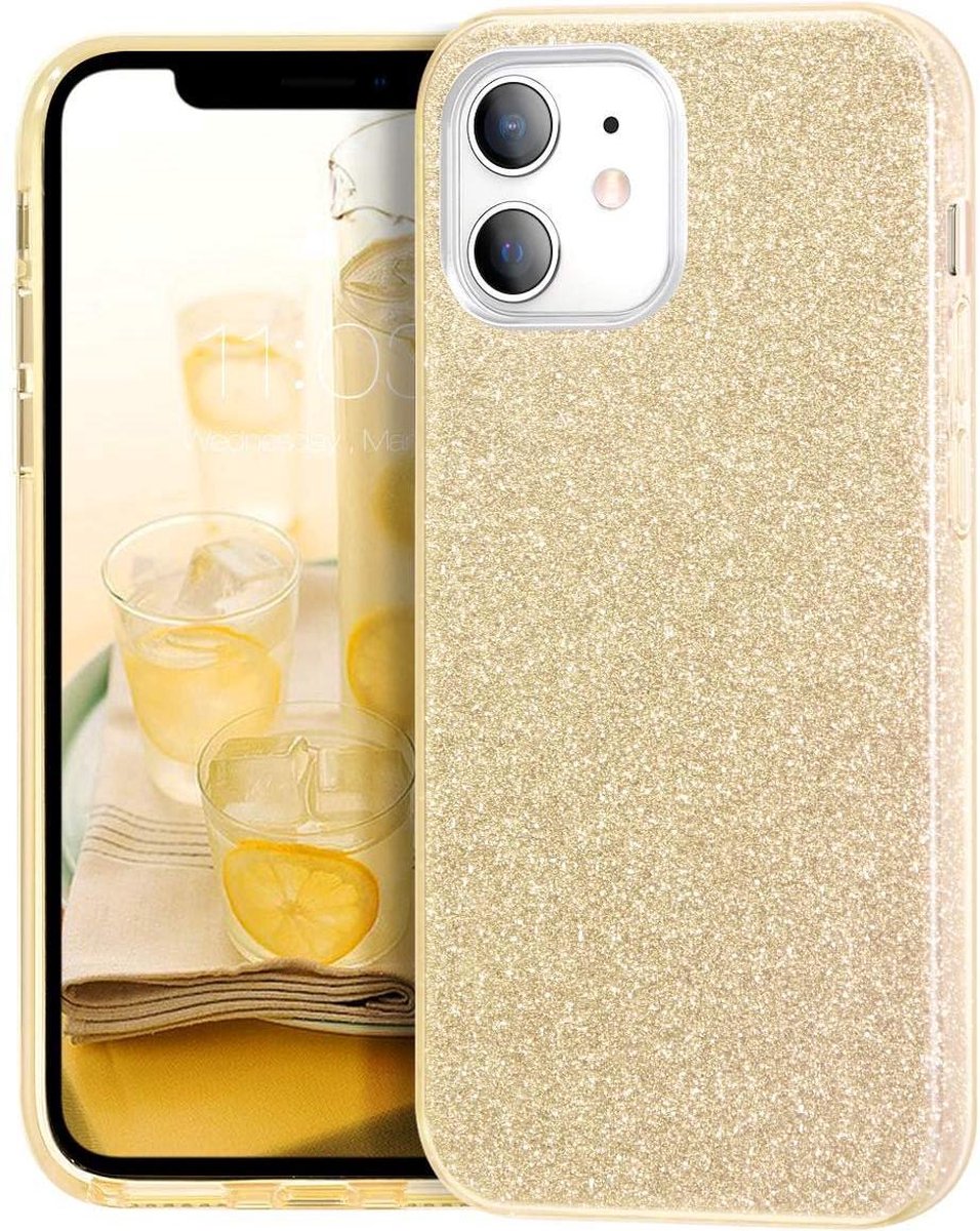 Geschikt voor Apple iPhone 12 Mini Backcover - Goud - Glitter Bling Bling - TPU case