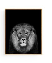 Poster Safari Leeuw Hoofd - zwart / wit - 40x30cm/A3 - Safari Jungle Dieren - Muurdecoratie
