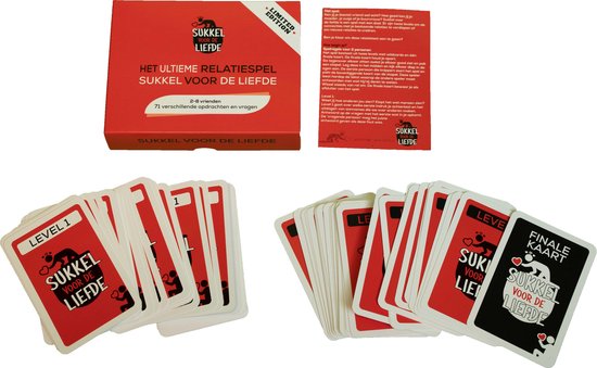 Thumbnail van een extra afbeelding van het spel Sukkel voor de liefde®  - Liefdes cadeau - Valentijn - Valentijn cadeautje voor hem - 71 opdrachten & vragen - relatiespel - kaartspel - speelkaarten