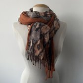 Sjaal winter - snake met effen bies / roest oranje