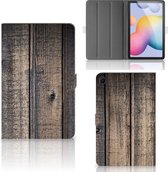 Book Case Geschikt voor Samsung Galaxy Tab S6 Lite | Tab S6 Lite 2022 Tablet Hoes met Magneetsluiting Steigerhout