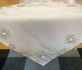Tafelkleed serie - Linnenlook - Off-White met grijze bloemen- 85 x 85 cm