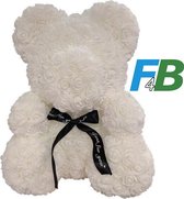 F4B Rozen Teddybeer Wit 25 cm | Rose Bear |Valentijnsdagcadeau | Moederdagcadeau | Liefdesverrassing | Kado